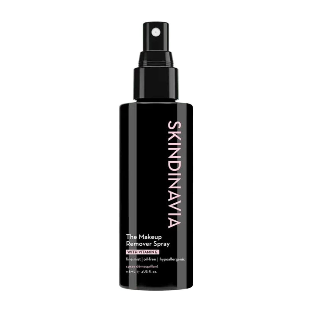 Skindinavia Makeup Remover Spray 118ml in a clear spray bottle, designed to gently remove makeup from the skin.
