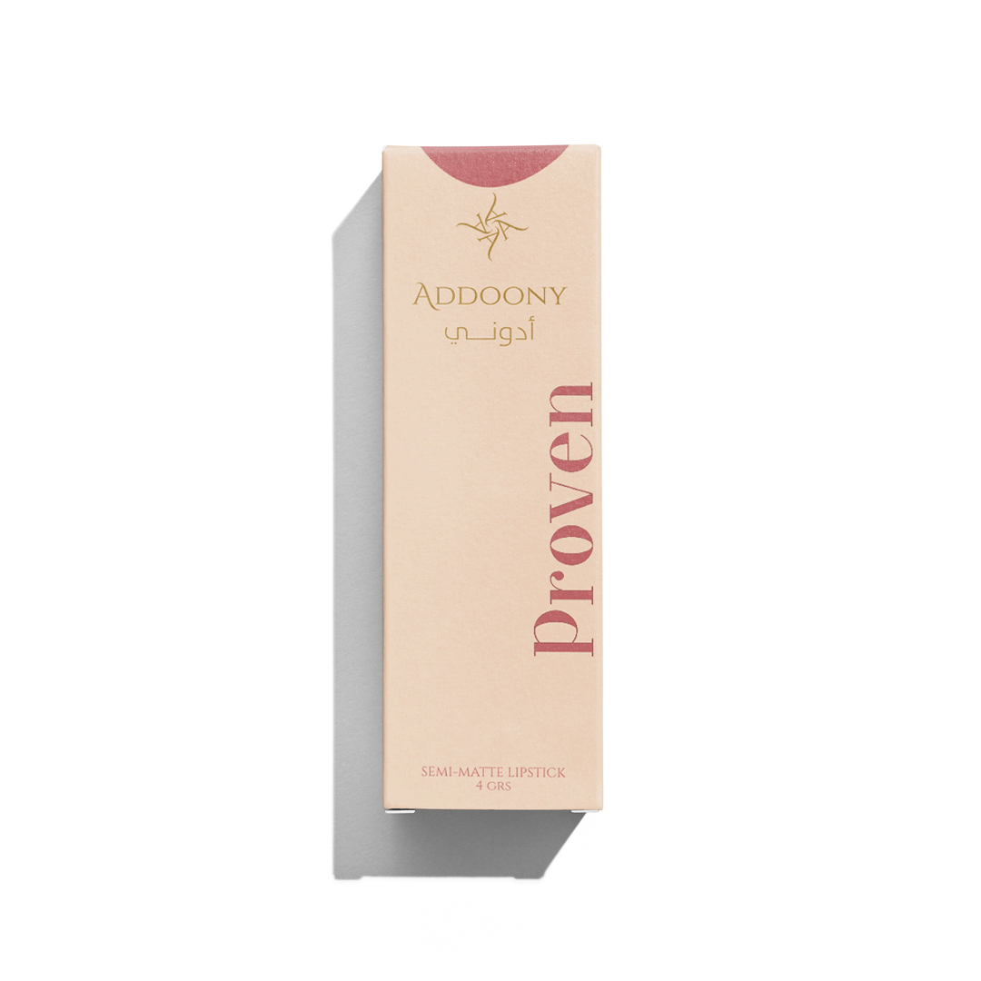 Addoony Beauty Indian Rose lipstick in a sleek tube, featuring rich pink shade and elegant packaging.