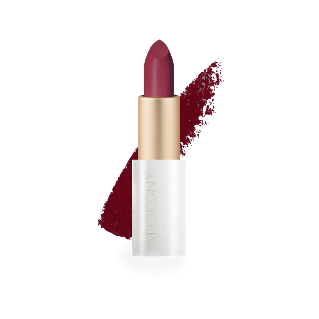 Addoony Beauty Proven Lipstick Taulah with swatch showing rich, vibrant color on lips and a sleek lipstick tube.