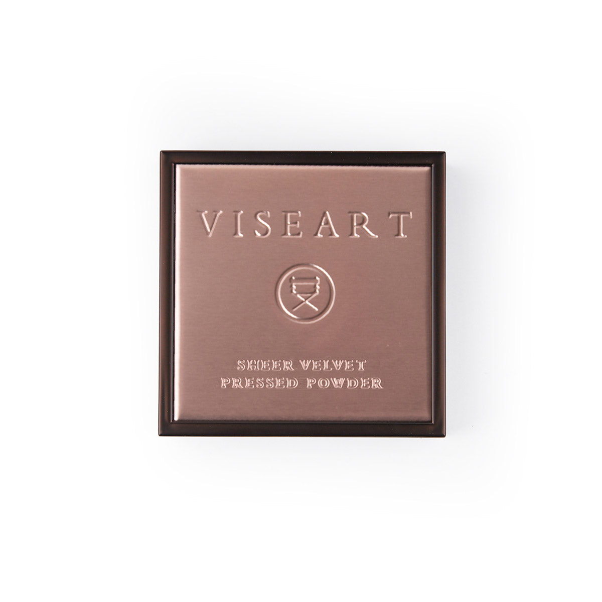 VISEART Sheer Velvet Pressed Powder in Cocoa, closed compact with smooth, matte finish, featuring the brand logo on the lid