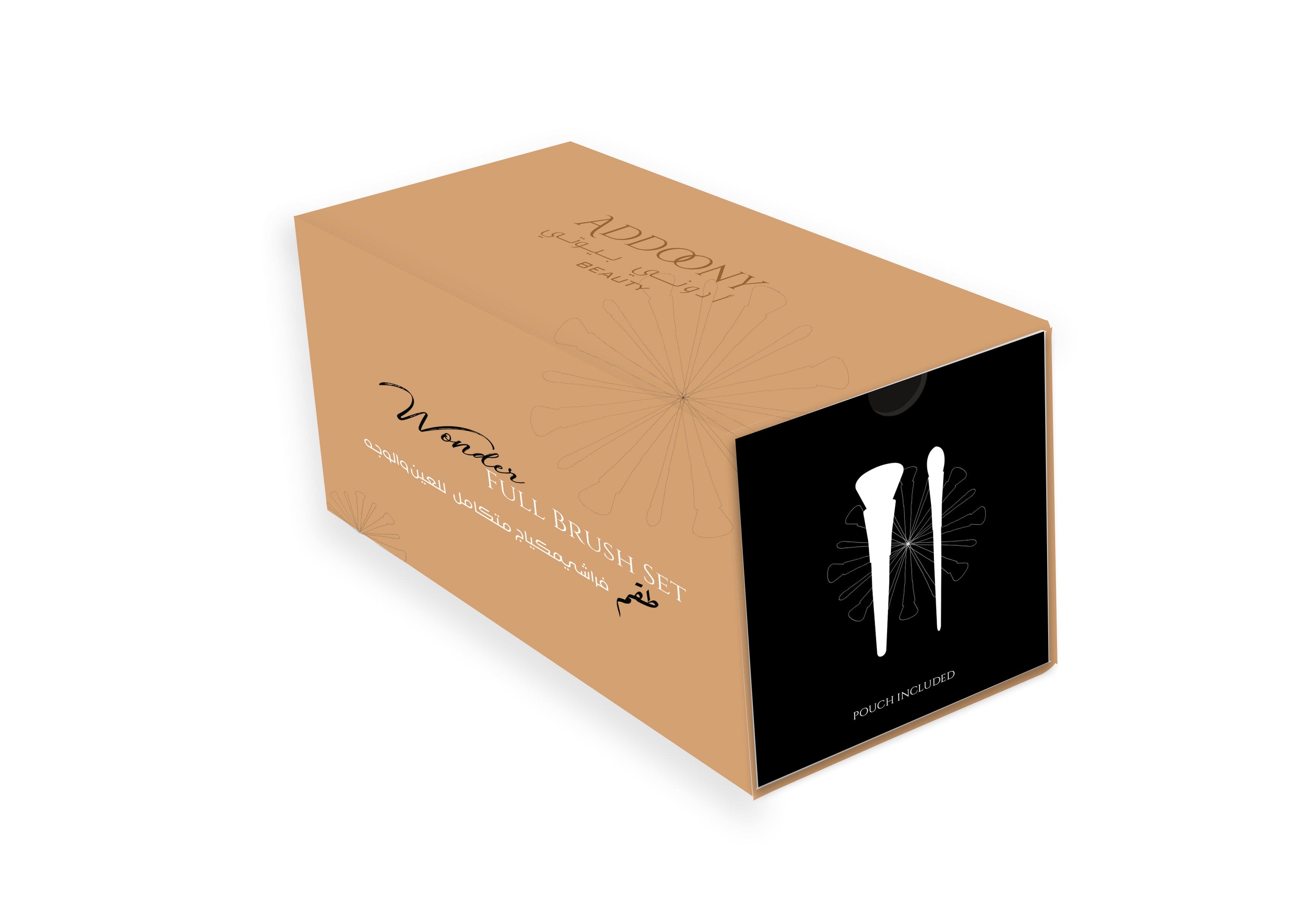 Addoony Beauty face and eye brush set with 18 brushes displayed in a box, perfect for makeup application and blending.