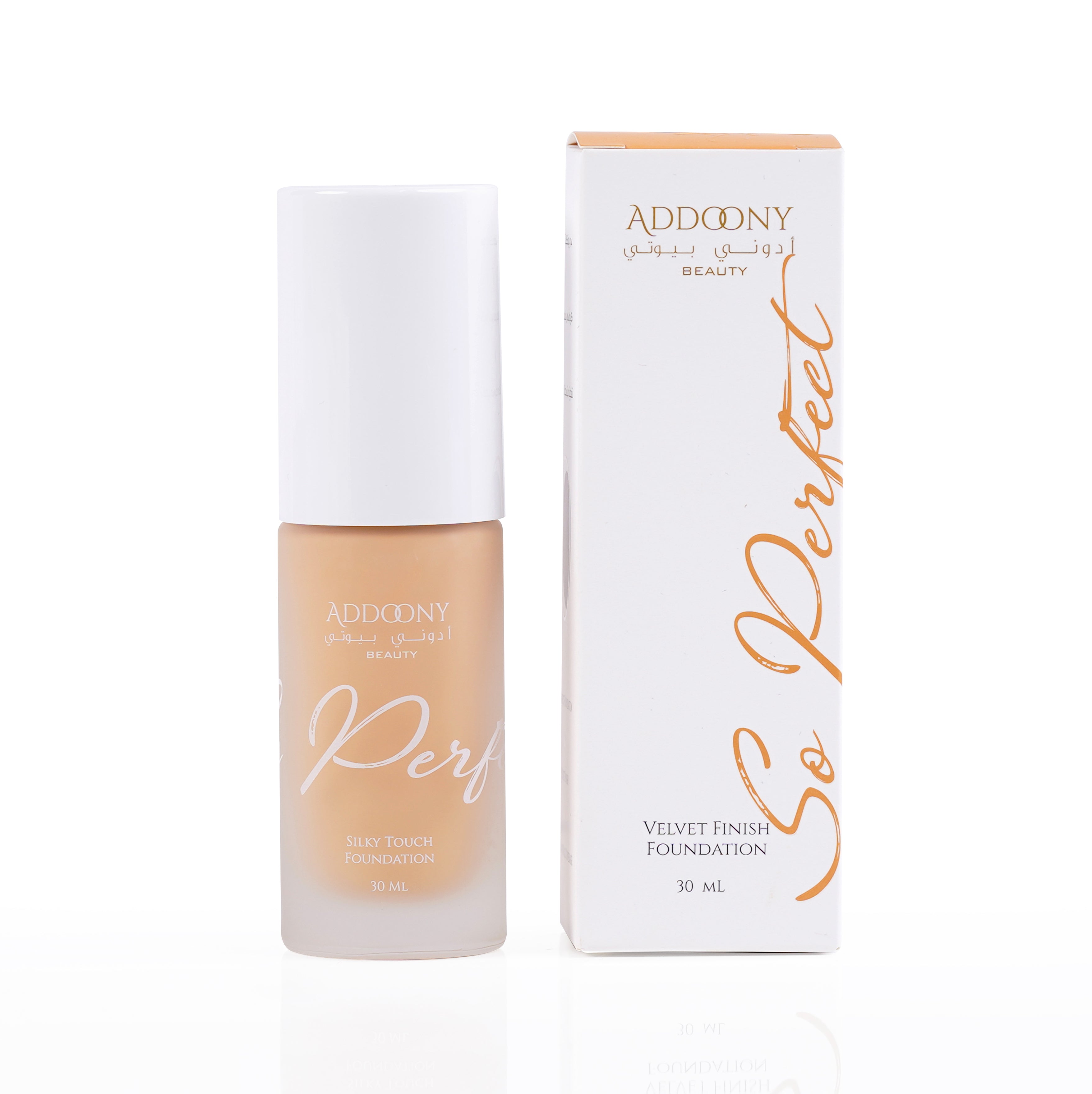 Addoony Beauty So Perfect Foundation in Misk shade, creamy liquid foundation with smooth texture, ideal for a flawless complexion.