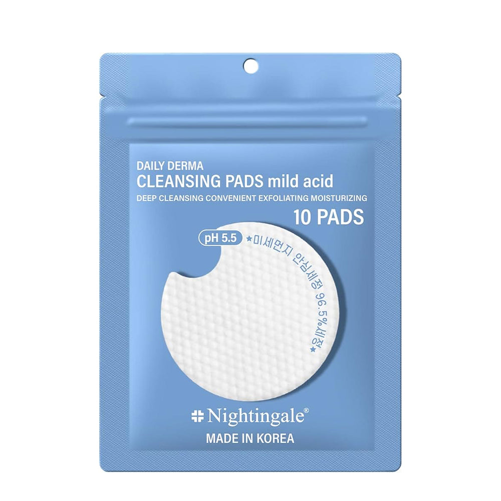 Nightingale Daily Derma (MILD ACID)  Cleansing Pads x 10 pcs نايتنغيل: لباد منظف للوجه (يومي/ ميني)