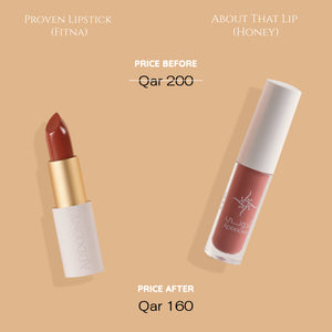 Addoony Better Together - Proven Lipstick (Fitna) + About That Lip (Honey) أفضل معاً: روج فتنة + أباوت ذات ليب عسل