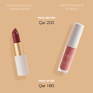 Addoony Better Together - Proven Lipstick (Indian Rose) + About That Lip (Coral) أفضل معاً: روج زهرة الهند + أباوت ذات ليب مرجان