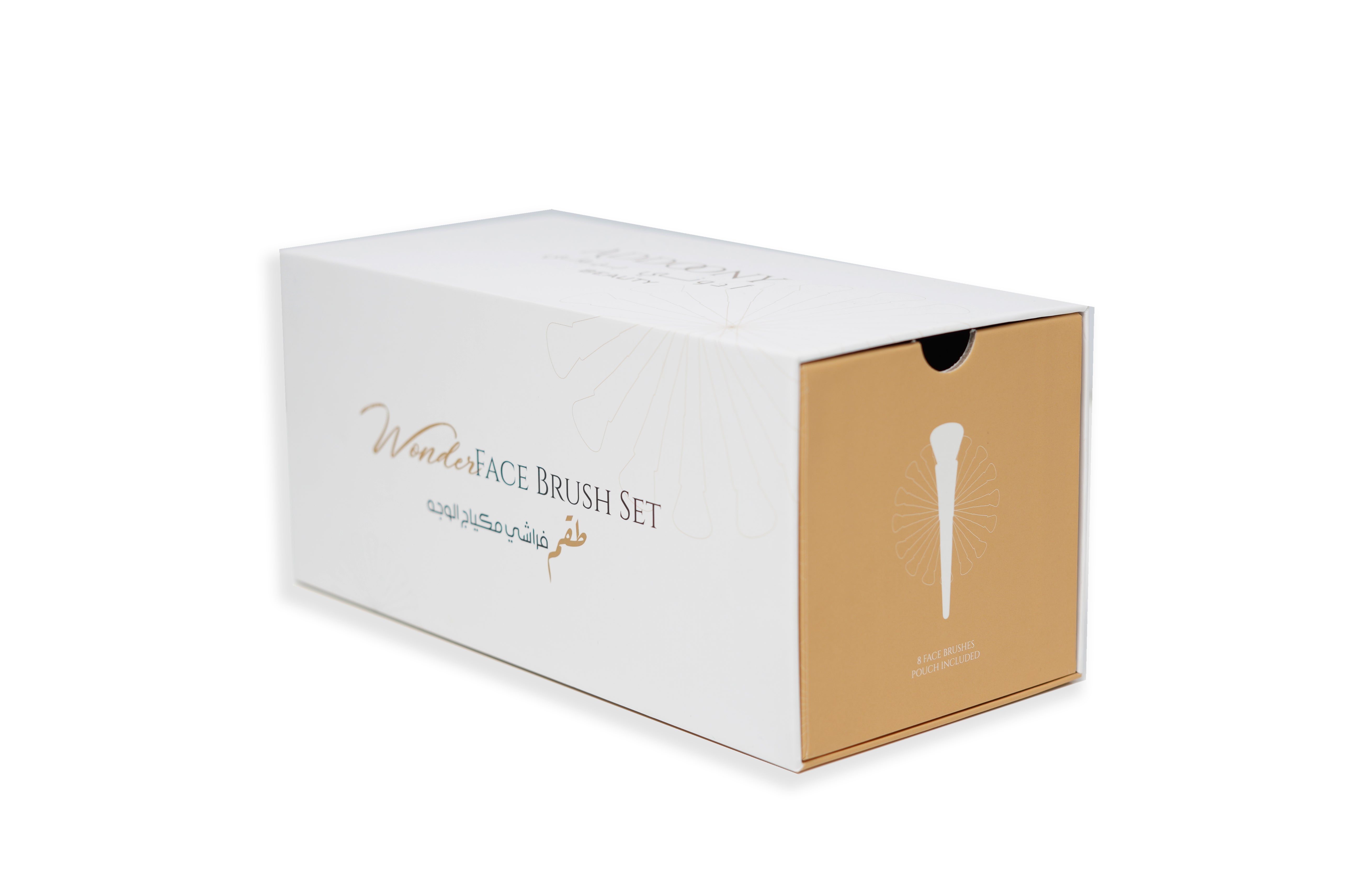Addoony Beauty face brush set with eight natural makeup brushes featuring soft bristles and sleek handles for skincare application.
