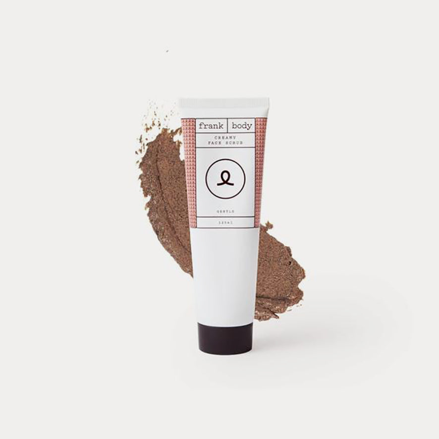 Frank Body Creamy Face Scrub exfoliator with a creamy texture, shown in a jar, designed for gentle facial skin exfoliation.