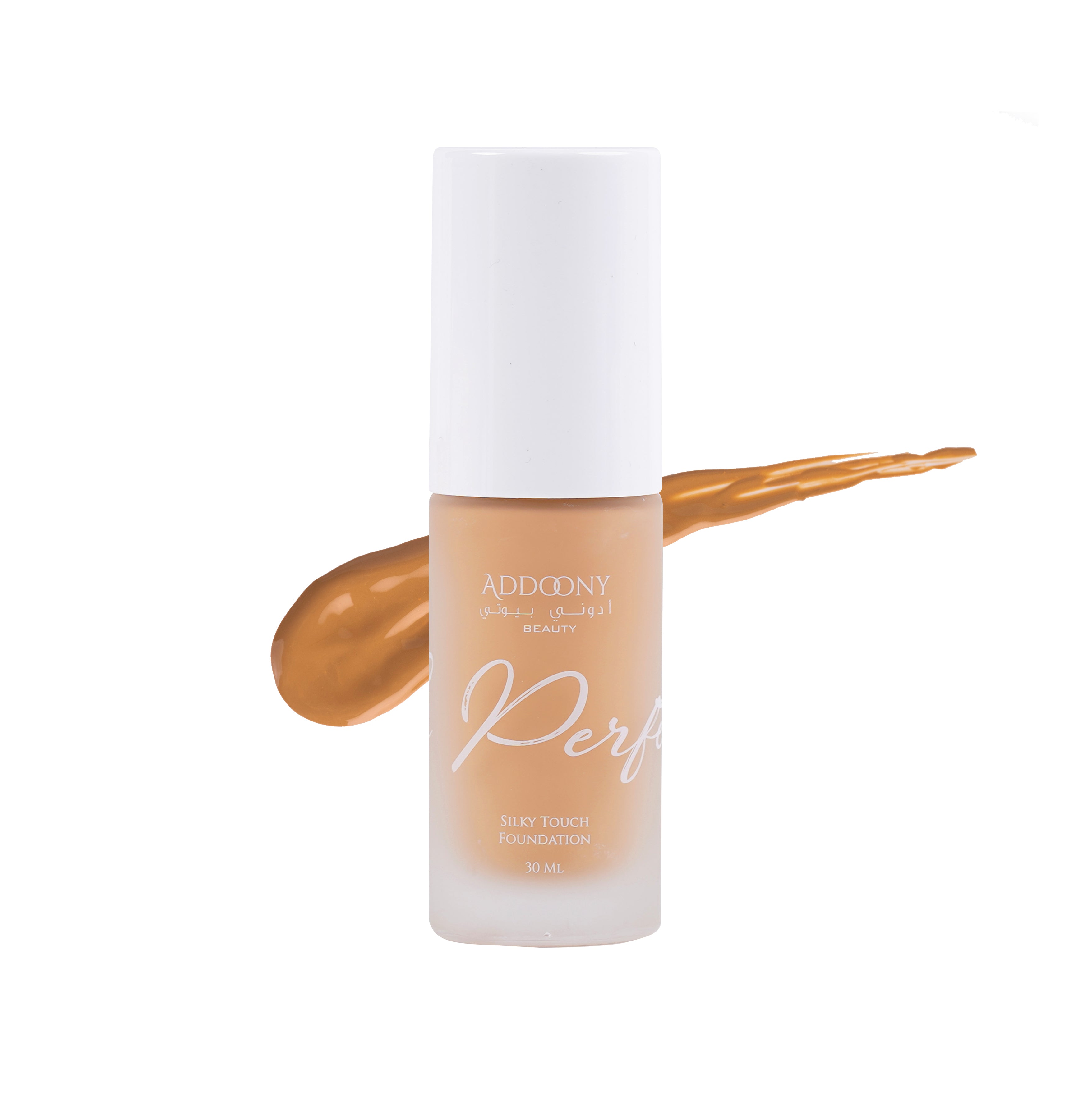 Addoony So Perfect Foundation in shade Dhabi by Addoony Beauty, showing a close-up of the foundation bottle with a sleek design.
