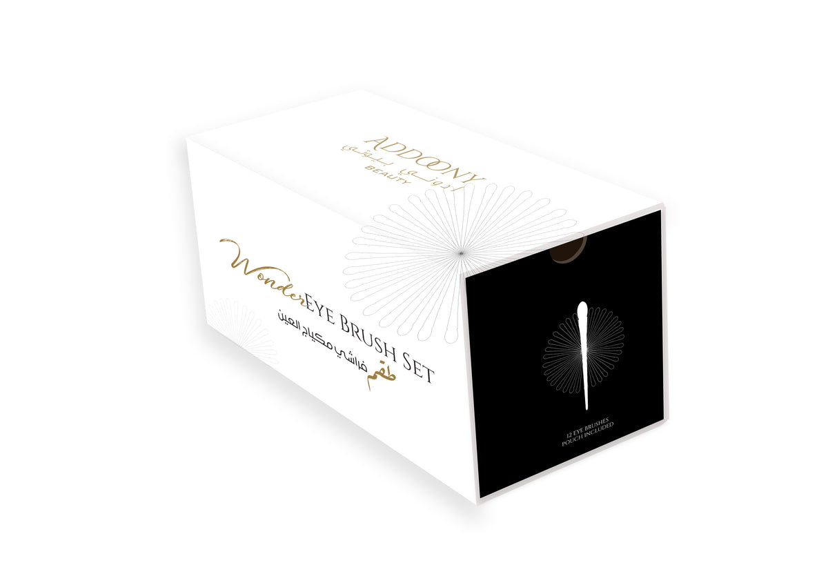 Addoony Beauty eye brush set with 12 detailed brushes for eye makeup, displayed in a sleek box.