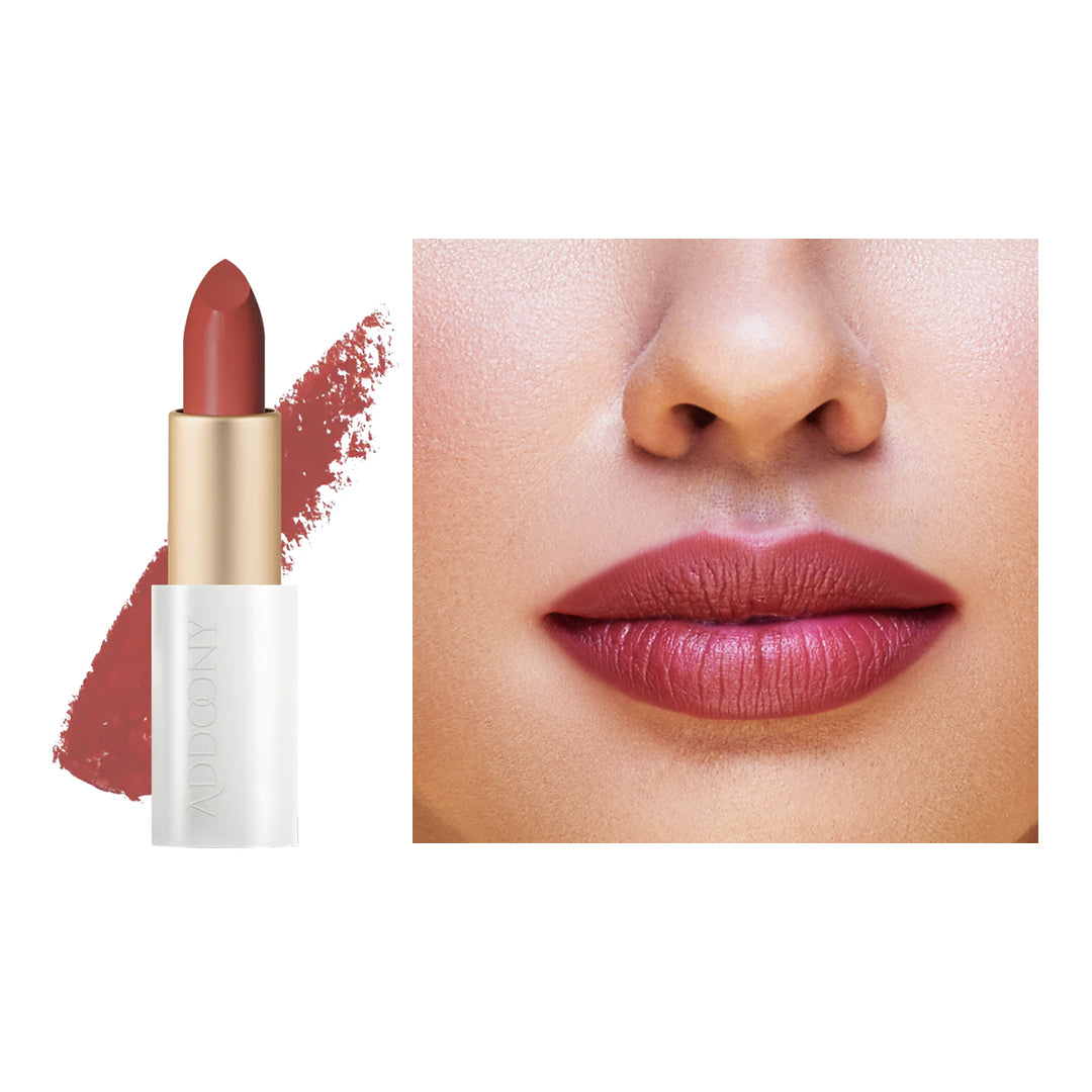 Addoony Beauty Proven Lipstick (Qataf) in a sleek tube, showcasing vibrant lipstick color and elegant packaging.