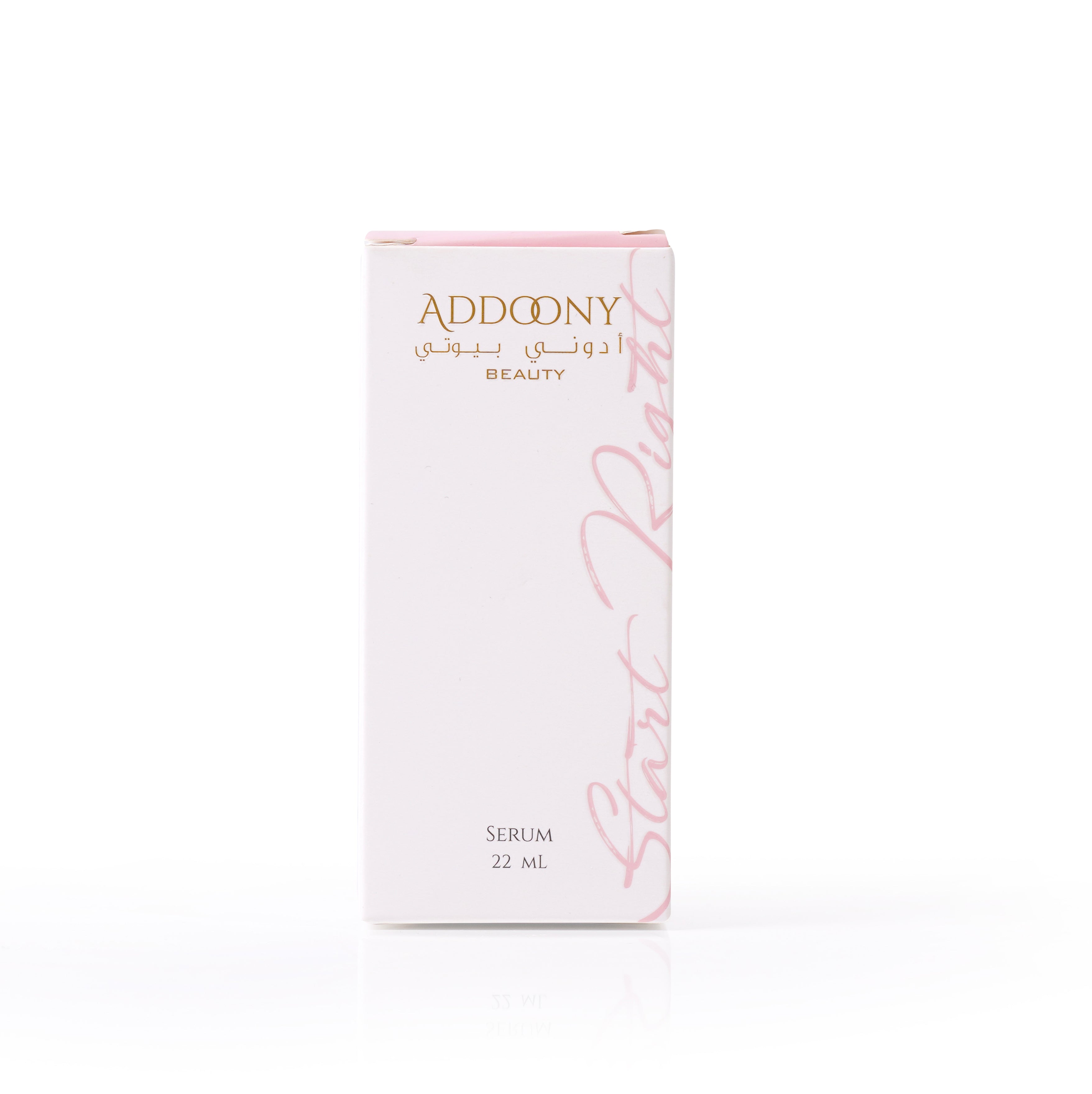 Addoony Start Right Serum by Addoony Beauty shown in a clear glass bottle with a dropper, designed for skincare and hydration.