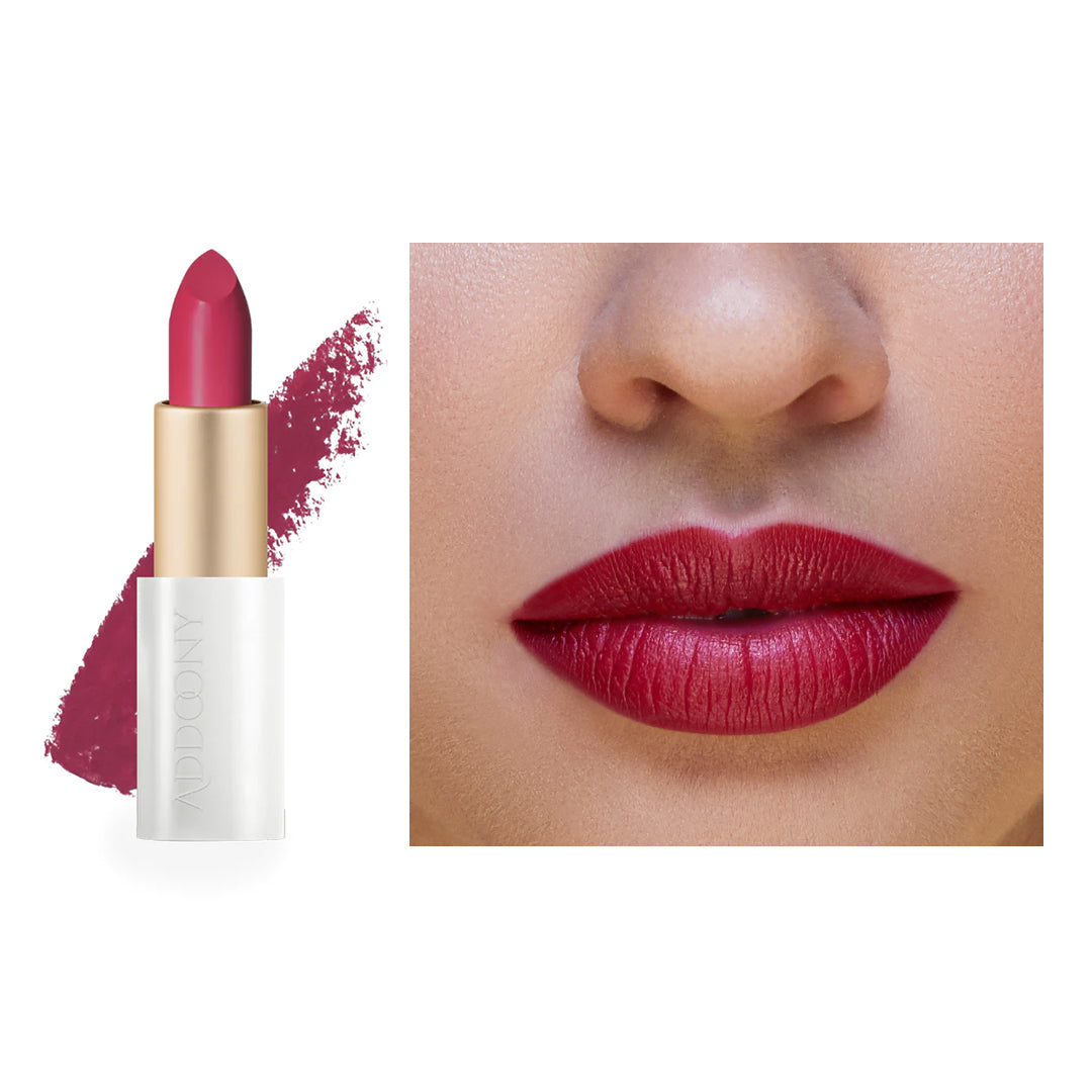 Addoony Beauty Proven Lipstick in Tea Rose shade, showcasing a vibrant pink lipstick with a sleek bullet design.